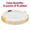 White with Black and Gold Abstract Squares Pattern Round Disposable Plastic Dinner Plates - 10.25" (120 Plates)